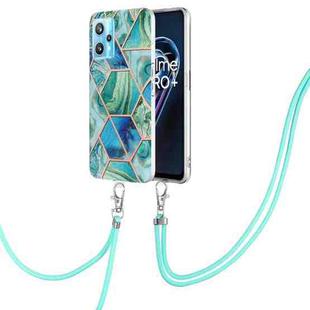 For OPPO Realme 9 pro 5G Electroplating Splicing Marble TPU Phone Case with Lanyard(Green)