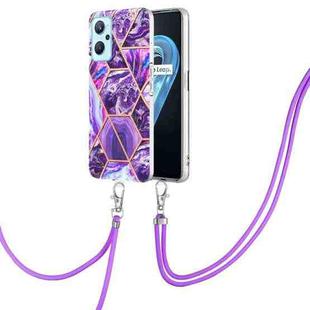 For OPPO Realme 9i/A36/A96 Electroplating Splicing Marble TPU Phone Case with Lanyard(Dark Purple)