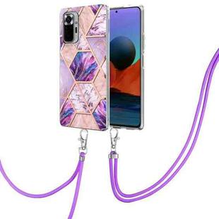 For Xiaomi Redmi Note 10 Pro Max/Note 10 pro Electroplating Splicing Marble TPU Phone Case with Lanyard(Light Purple)