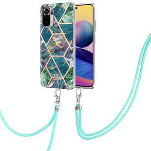 For Xiaomi Redmi Note 10s/Note 10 4G Electroplating Splicing Marble TPU Phone Case with Lanyard(Blue Green)