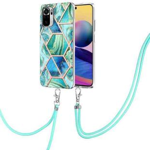 For Xiaomi Redmi Note 10s/Note 10 4G Electroplating Splicing Marble TPU Phone Case with Lanyard(Green)