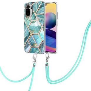 For Xiaomi Redmi Note 10s/Note 10 4G Electroplating Splicing Marble TPU Phone Case with Lanyard(Blue)