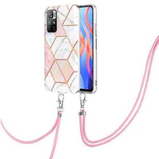 For Xiaomi Redmi Note 11 5G/Poco M4 Pro 5G/Note 11T 5G India China Electroplating Splicing Marble TPU Phone Case with Lanyard(Pink White)