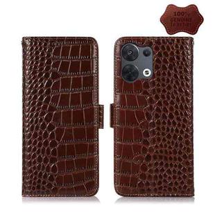 For OPPO Reno8 Crocodile Top Layer Cowhide Leather Phone Case(Brown)