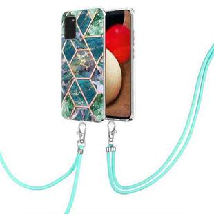 For Samsung Galaxy A03s US Version Electroplating Splicing Marble TPU Phone Case with Lanyard(Blue Green)
