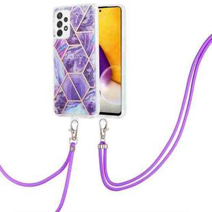 For Samsung Galaxy A23 4G/5G Electroplating Splicing Marble TPU Phone Case with Lanyard(Dark Purple)