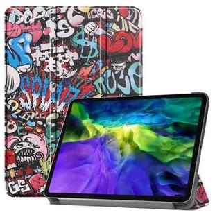For iPad Pro 11 inch 2020 Custer Painted PU Leather Tablet Case with Sleep / Wake-up Function & 3-Fold Holder(Graffiti)