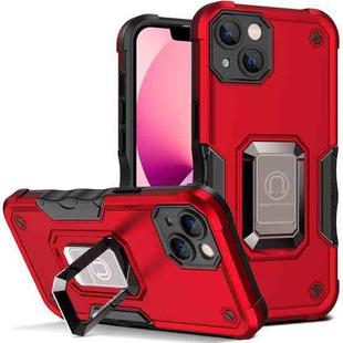 For iPhone 14 Ring Holder Non-slip Shockproof Armor Phone Case (Red)