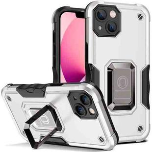 For iPhone 14 Ring Holder Non-slip Shockproof Armor Phone Case (White)