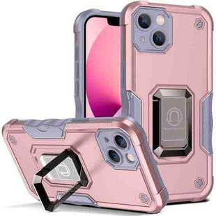 For iPhone 14 Ring Holder Non-slip Shockproof Armor Phone Case (Rose Gold)
