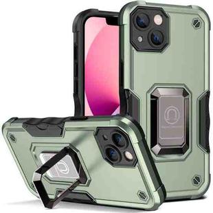 For iPhone 14 Ring Holder Non-slip Shockproof Armor Phone Case (Green)