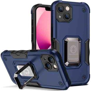 For iPhone 14 Ring Holder Non-slip Shockproof Armor Phone Case (Blue)