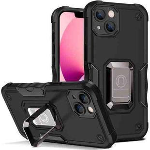 For iPhone 14 Ring Holder Non-slip Shockproof Armor Phone Case (Black)