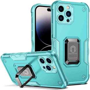For iPhone 14 Pro Ring Holder Non-slip Shockproof Armor Phone Case (Mint Green)