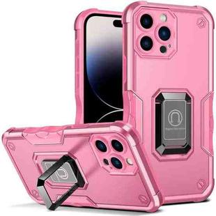 For iPhone 14 Pro Ring Holder Non-slip Shockproof Armor Phone Case (Pink)