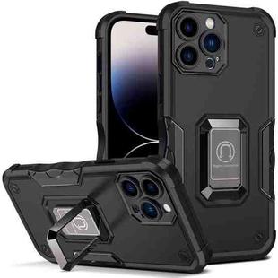 For iPhone 14 Pro Ring Holder Non-slip Shockproof Armor Phone Case (Black)