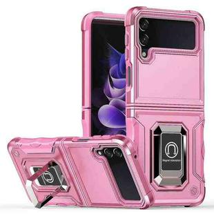 For Samsung Galaxy Z Flip4 Ring Holder Non-slip Shockproof Armor Phone Case(Pink)