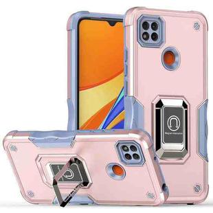 For Xiaomi Redmi 9C Ring Holder Non-slip Shockproof Armor Phone Case(Rose Gold)