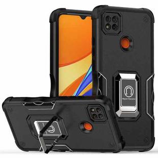 For Xiaomi Redmi 9C Ring Holder Non-slip Shockproof Armor Phone Case(Black)