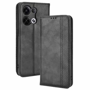 For OPPO Reno8 Magnetic Buckle Retro Crazy Horse Leather Phone Case(Black)