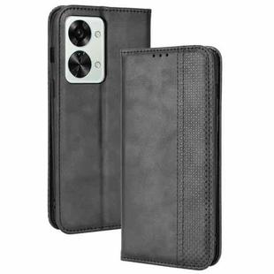 For OnePlus Nord 2T Magnetic Buckle Retro Crazy Horse Leather Phone Case(Black)