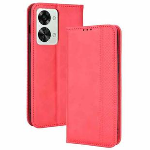 For OnePlus Nord 2T Magnetic Buckle Retro Crazy Horse Leather Phone Case(Red)