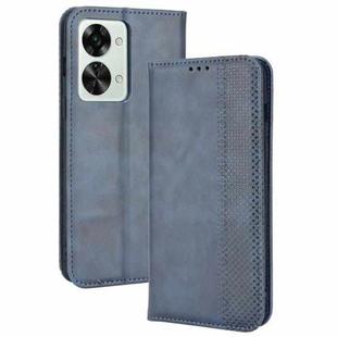 For OnePlus Nord 2T Magnetic Buckle Retro Crazy Horse Leather Phone Case(Blue)