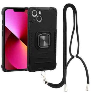 For iPhone 14 Lanyard Aluminum TPU Phone Case (Black)