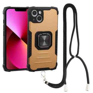 For iPhone 14 Plus Lanyard Aluminum TPU Phone Case  (Gold)