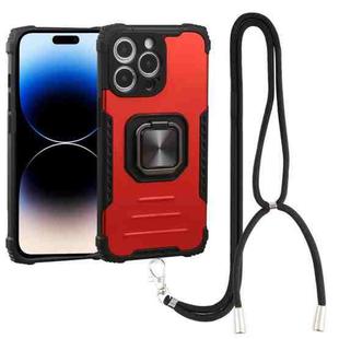 For iPhone 14 Pro Max Lanyard Aluminum TPU Phone Case (Red)