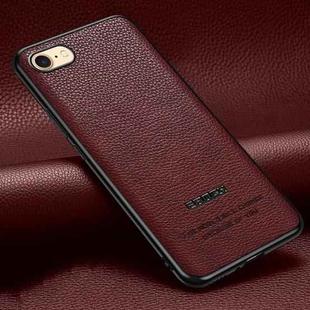 Pasted Leather Litchi Texture TPU Phone Case For iPhone SE 2022 / SE 2020 / 8 / 7(Wine Red)