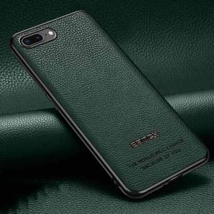 Pasted Leather Litchi Texture TPU Phone Case For iPhone 8 Plus / 7 Plus(Dark Green)