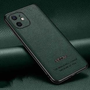 Pasted Leather Litchi Texture TPU Phone Case For iPhone 11(Dark Green)