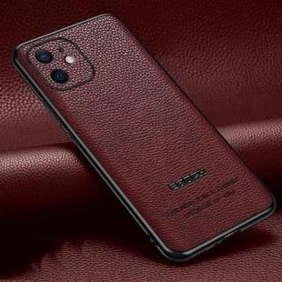 Pasted Leather Litchi Texture TPU Phone Case For iPhone 11(Wine Red)