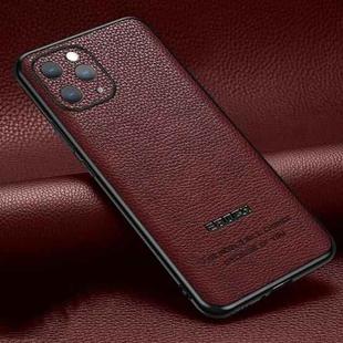 Pasted Leather Litchi Texture TPU Phone Case For iPhone 11 Pro(Wine Red)