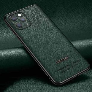 Pasted Leather Litchi Texture TPU Phone Case For iPhone 11 Pro Max(Dark Green)