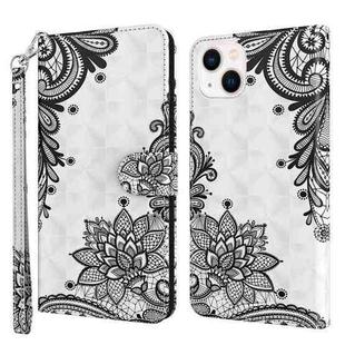 For iPhone 14 3D Painting Pattern Flip Leather Phone Case (Black Flower)