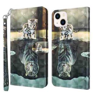 For iPhone 14 Plus 3D Painting Pattern Flip Leather Phone Case  (Cat Tiger)