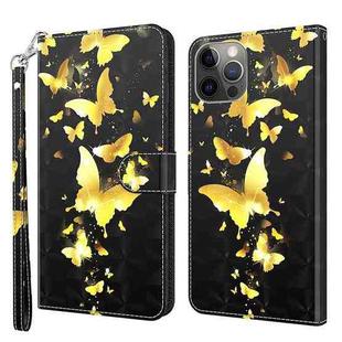 For iPhone 14 Pro 3D Painting Pattern Flip Leather Phone Case (Gold Butterflies)