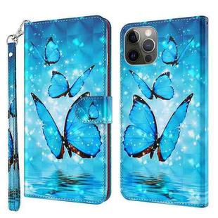 For iPhone 14 Pro 3D Painting Pattern Flip Leather Phone Case (Three Butterflies)