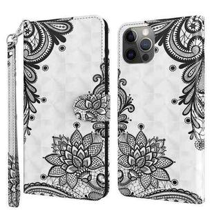 For iPhone 14 Pro 3D Painting Pattern Flip Leather Phone Case (Black Flower)