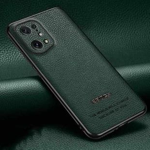 For OPPO Find X5 Pasted Leather Litchi Texture TPU Phone Case(Dark Green)