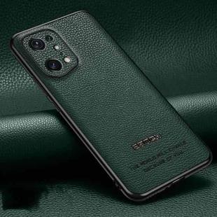 For OPPO Find X5 Pro Pasted Leather Litchi Texture TPU Phone Case(Dark Green)