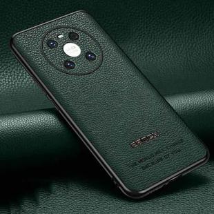 For Huawei Mate 40 Pasted Leather Litchi Texture TPU Phone Case(Dark Green)