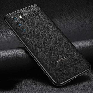 For Huawei P40 Pasted Leather Litchi Texture TPU Phone Case(Black)