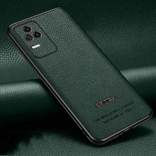 For Xiaomi Redmi K40S Pasted Leather Litchi Texture TPU Phone Case(Dark Green)