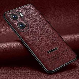 For Honor 60 Pro Pasted Leather Litchi Texture TPU Phone Case(Wine Red)