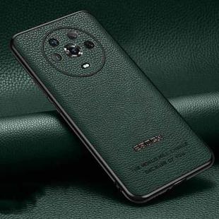 For Honor Magic4 Pasted Leather Litchi Texture TPU Phone Case(Dark Green)