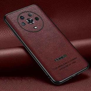 For Honor Magic4 Pasted Leather Litchi Texture TPU Phone Case(Wine Red)