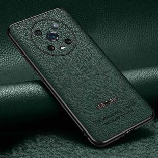 For Honor Magic4 Pro Pasted Leather Litchi Texture TPU Phone Case(Dark Green)